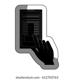 hand user with smartphone device isolated icon