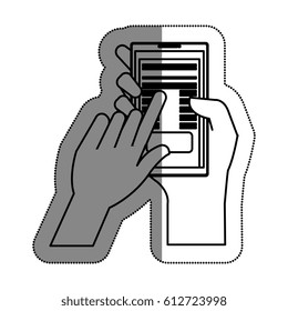 hand user with smartphone device isolated icon