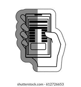 hand user with smartphone device isolated icon