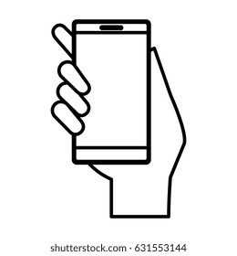 hand user with smartphone device isolated icon