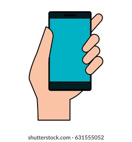 hand user with smartphone device isolated icon