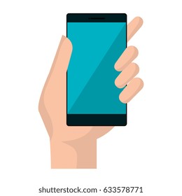 hand user with smartphone device isolated icon