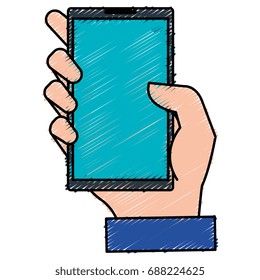 hand user with smartphone device isolated icon