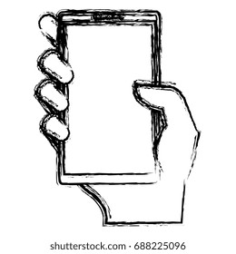 hand user with smartphone device isolated icon