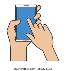 hand user with smartphone device isolated icon