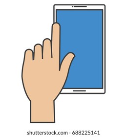 hand user with smartphone device isolated icon