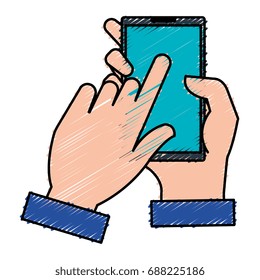 hand user with smartphone device isolated icon
