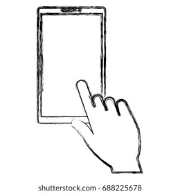hand user with smartphone device isolated icon