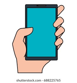 hand user with smartphone device isolated icon
