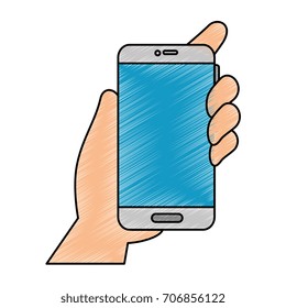 hand user with smartphone device isolated icon