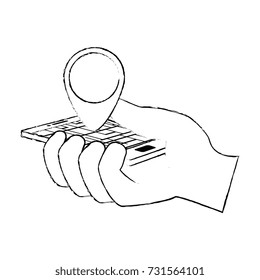 hand user with smartphone device isolated icon