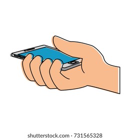 hand user with smartphone device isolated icon