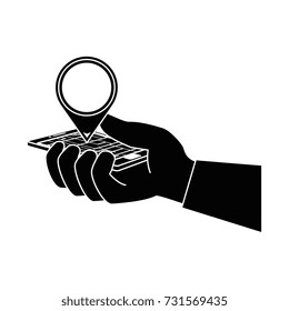 hand user with smartphone device isolated icon