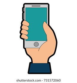 hand user with smartphone device isolated icon