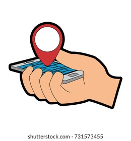 hand user with smartphone device isolated icon