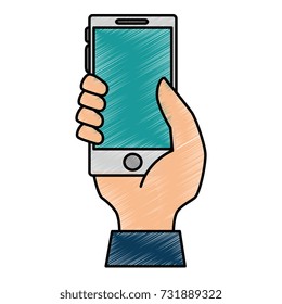 hand user with smartphone device isolated icon