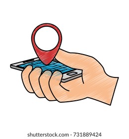 hand user with smartphone device isolated icon