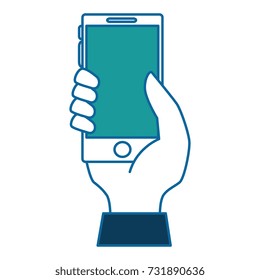 hand user with smartphone device isolated icon