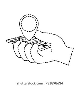 hand user with smartphone device isolated icon