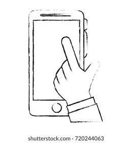 hand user with smartphone isolated icon