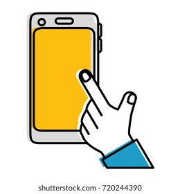 hand user with smartphone isolated icon