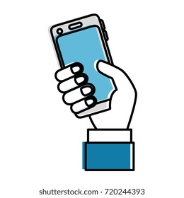 hand user with smartphone isolated icon