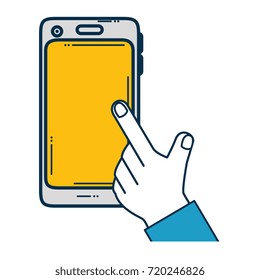 hand user with smartphone isolated icon
