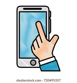 hand user with smartphone isolated icon
