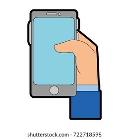 hand user with smartphone isolated icon