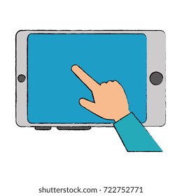 hand user with smartphone isolated icon