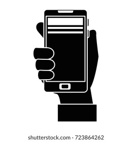 hand user with smartphone isolated icon