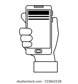 hand user with smartphone isolated icon