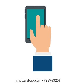 hand user with smartphone isolated icon