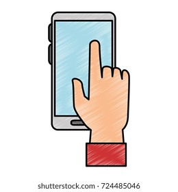 hand user with smartphone isolated icon