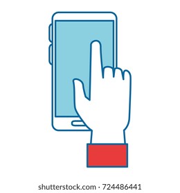 hand user with smartphone isolated icon