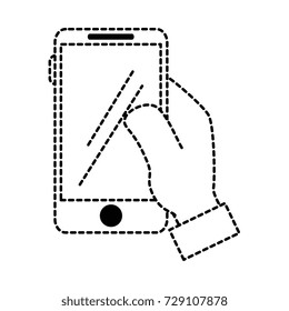 hand user with smartphone isolated icon