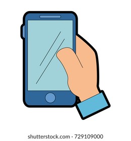 hand user with smartphone isolated icon