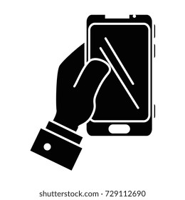 hand user with smartphone isolated icon