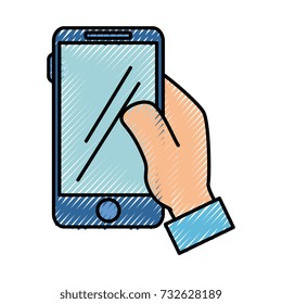 hand user with smartphone isolated icon