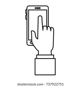 hand user with smartphone isolated icon