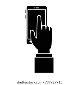 hand user with smartphone isolated icon