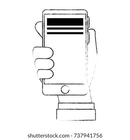 hand user with smartphone isolated icon