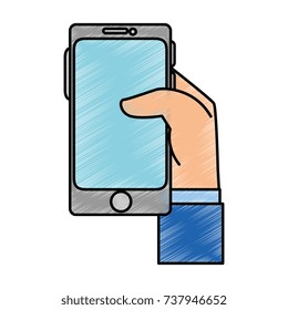 hand user with smartphone isolated icon