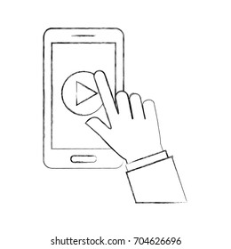 hand user smartphone with media player isolated icon