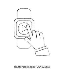 hand user smartwatch with media player isolated icon