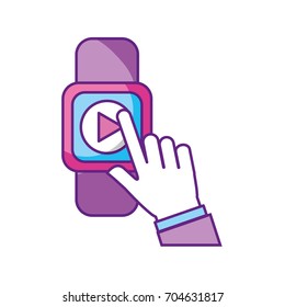 hand user smartwatch with media player isolated icon