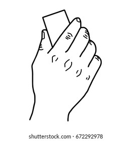 hand using blackboard eraser - vector illustration sketch hand drawn with black lines, isolated on white background