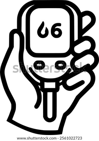 hand using a blood glucose meter, symbolizing diabetes management and sign, symbol, vector, art