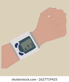 Mano usando un medidor de presión arterial. Cuidado de la salud y medicina.