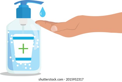 hand using a bottle of hand sanitizers. alcohol rub on both hand. One disinfection tools from corona virus or COVID 19